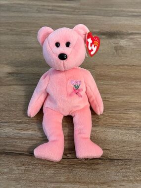 Ty Pink Plush Bear with Embroidered Flower Detail